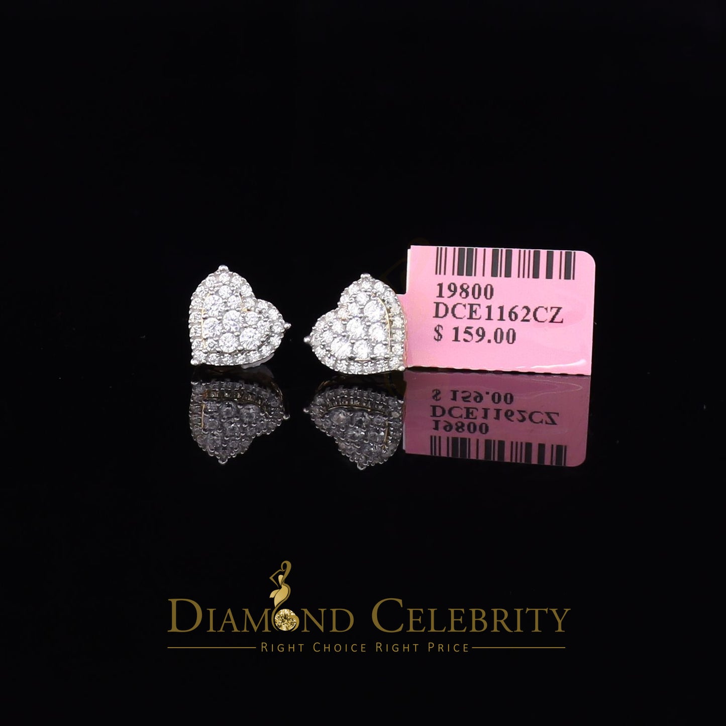 DiamondCelebritees  1.18ct Cubic Zirconia 925 Yellow Sterling Silver Women's Hip Hop Heart Earrings
