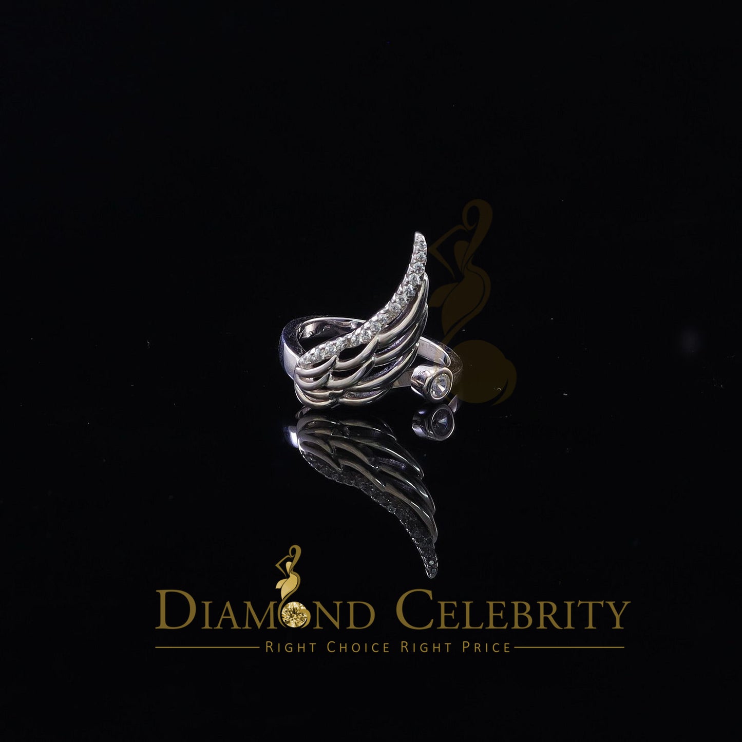 DiamondCelebritees 925 Sterling White Silver with 1.50ct Cubic Zirconia Angel Wing Ring Size 7.5
