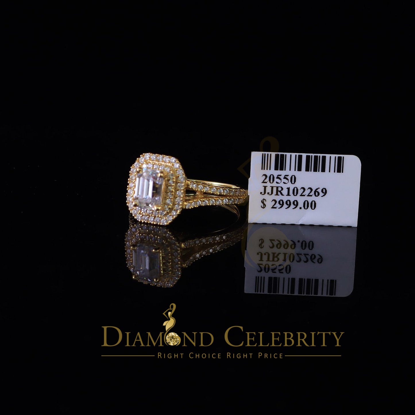 King Of Blings  10K Yellow Gold 2.00CT 'VVS' 'FL' D clr Emerlard Cut Moissonite Womens Ring S/7