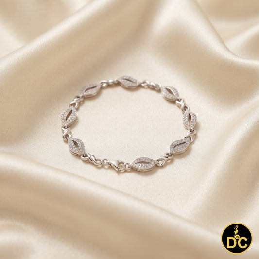 Diamondcelebritees White Sterling Silver Fashion Design Ladies Bracelet with Cubic Zirconia Size 7