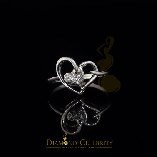 DiamondCelebritees 925 Sterling White Silver 0.10ct Cubic Zirconia Double Heart Women's Ring Size 7