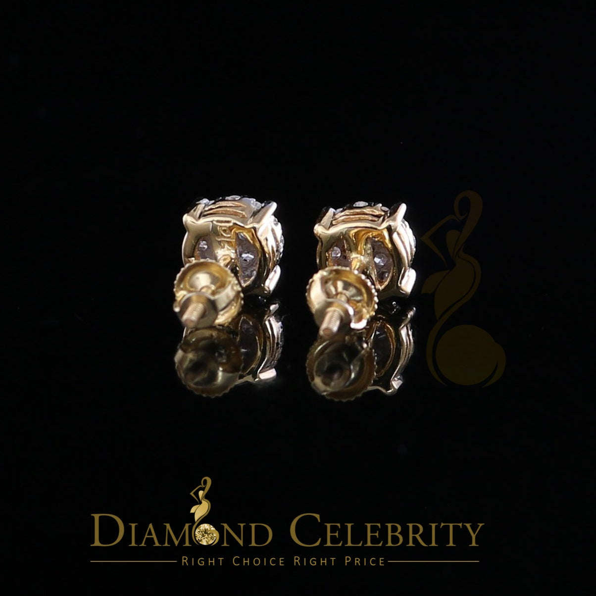 DiamondCelebritees 0.50CT Real Diamond 10K Real Yellow Gold Men's/Women's Stud Round Earring