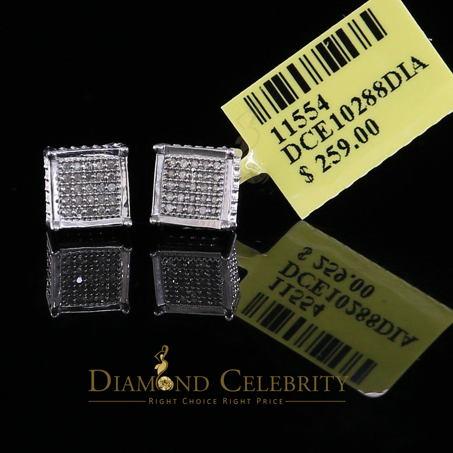 DiamondCelebritees 925 Sterling Silver 0.15ct Real Diamond For Women's & Men's White Stud Earrings