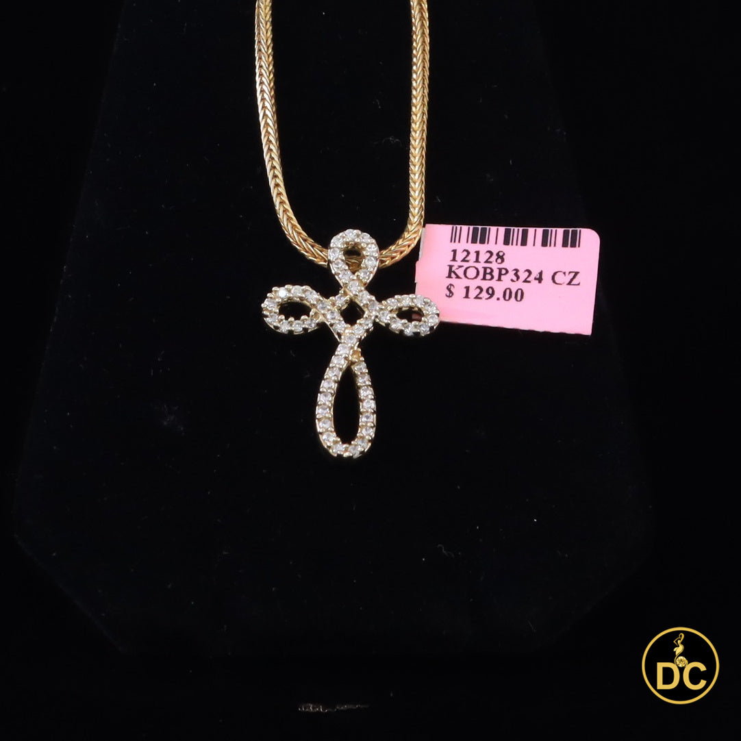 DiamondCelebritees 925 Silver Yellow 1inch Infinity-Style Openwork Pendant W/ 1.25ct Cubic Zirconia