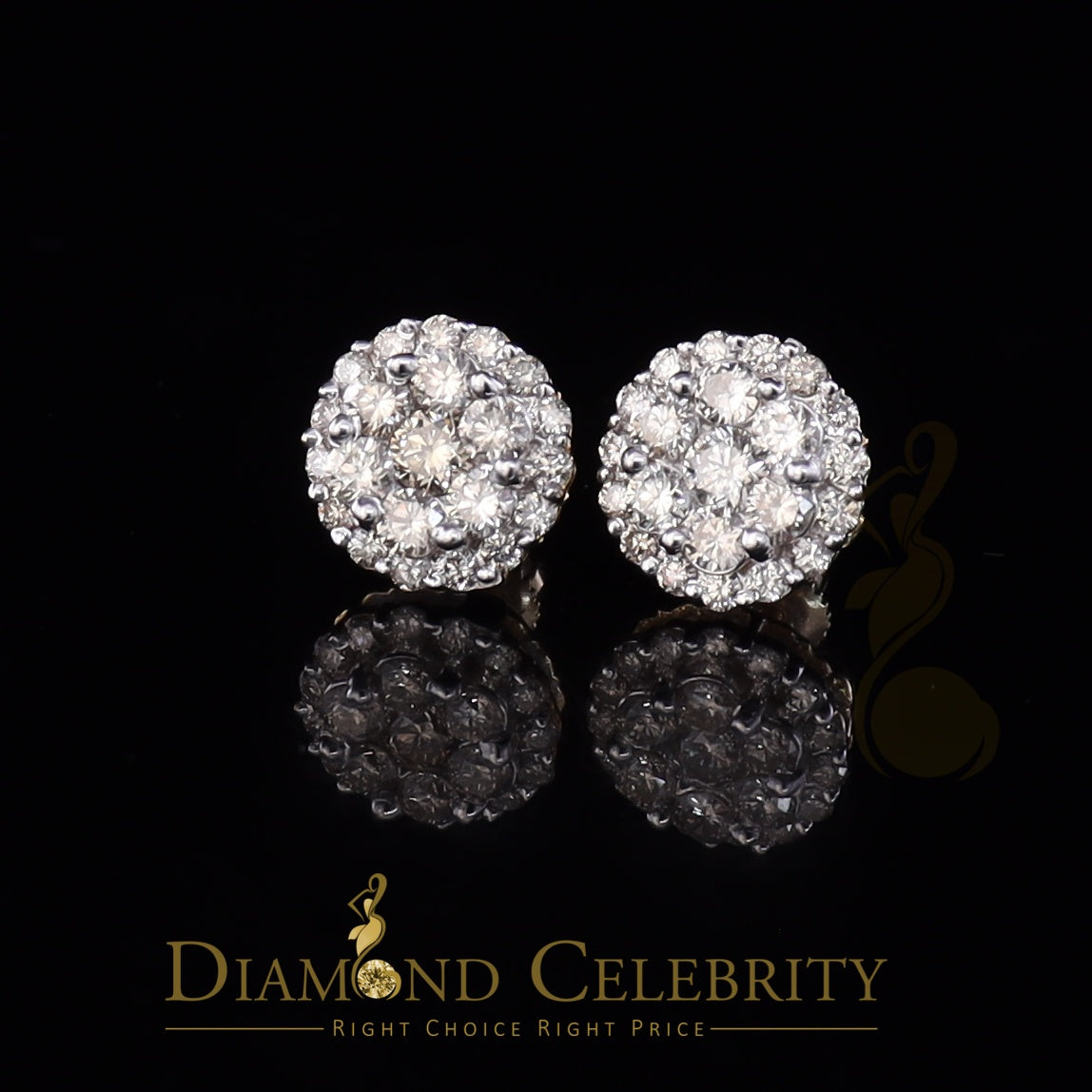 DiamondCelebritees 10K Real Yellow Gold w/Real 1.66 CT Diamond Men's/Women's Stud Earring