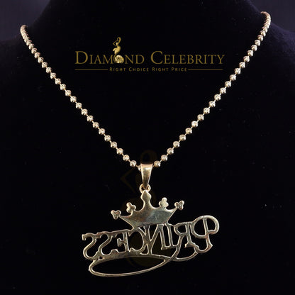 Diamondcelebritees 3ct Real Moissanite 925 "Silver PRINCESS" with Pink Enamel CROWN Yellow Pendant