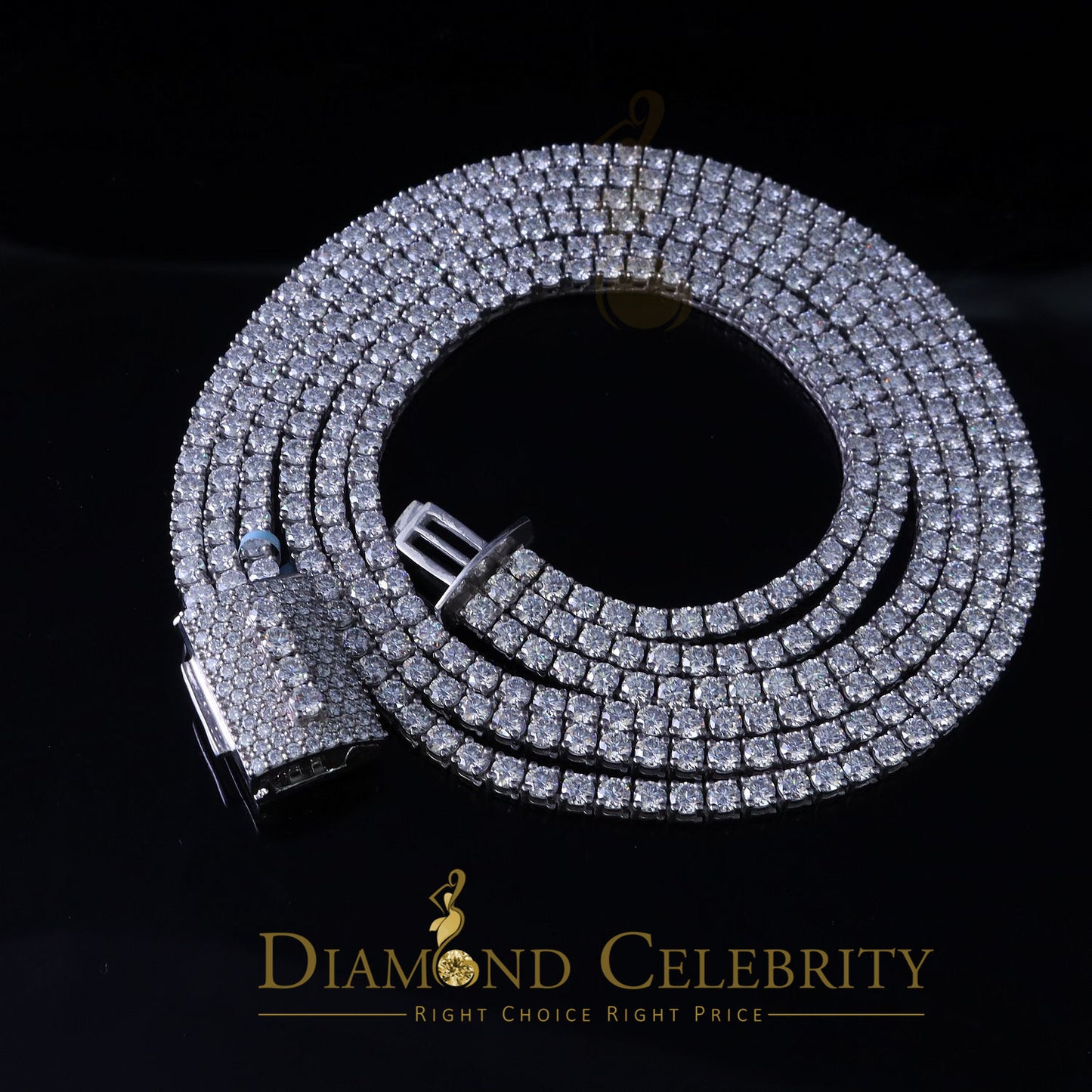 DiamondCelebritees Tennis Necklace 925 Silver White 90ct Moissanite size 18/20/22 inch & Width 4mm