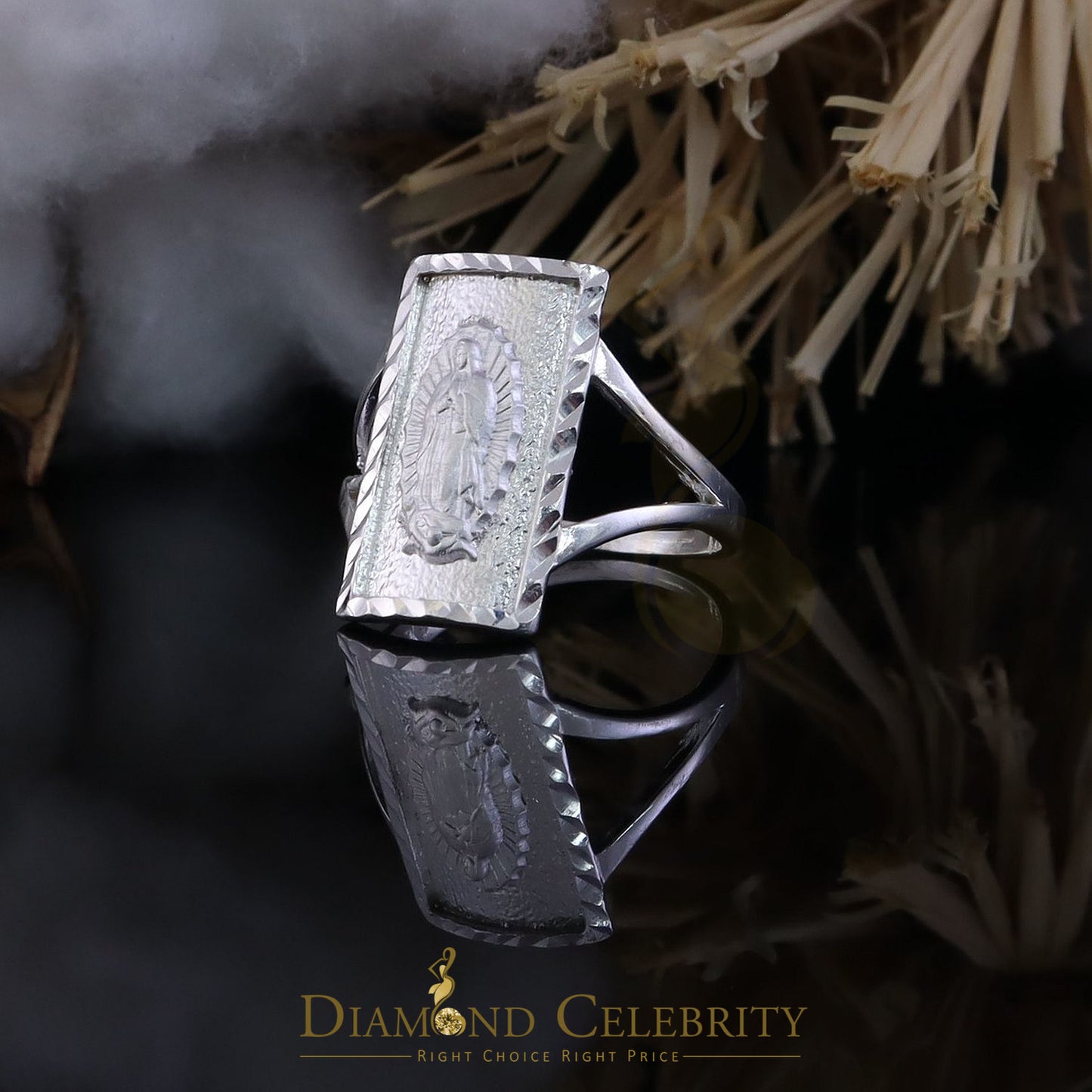 DiamondCelebritees Our Lady Guadalupe White 925 Silver Virgin Merry Protection Shield Ring SZ 7