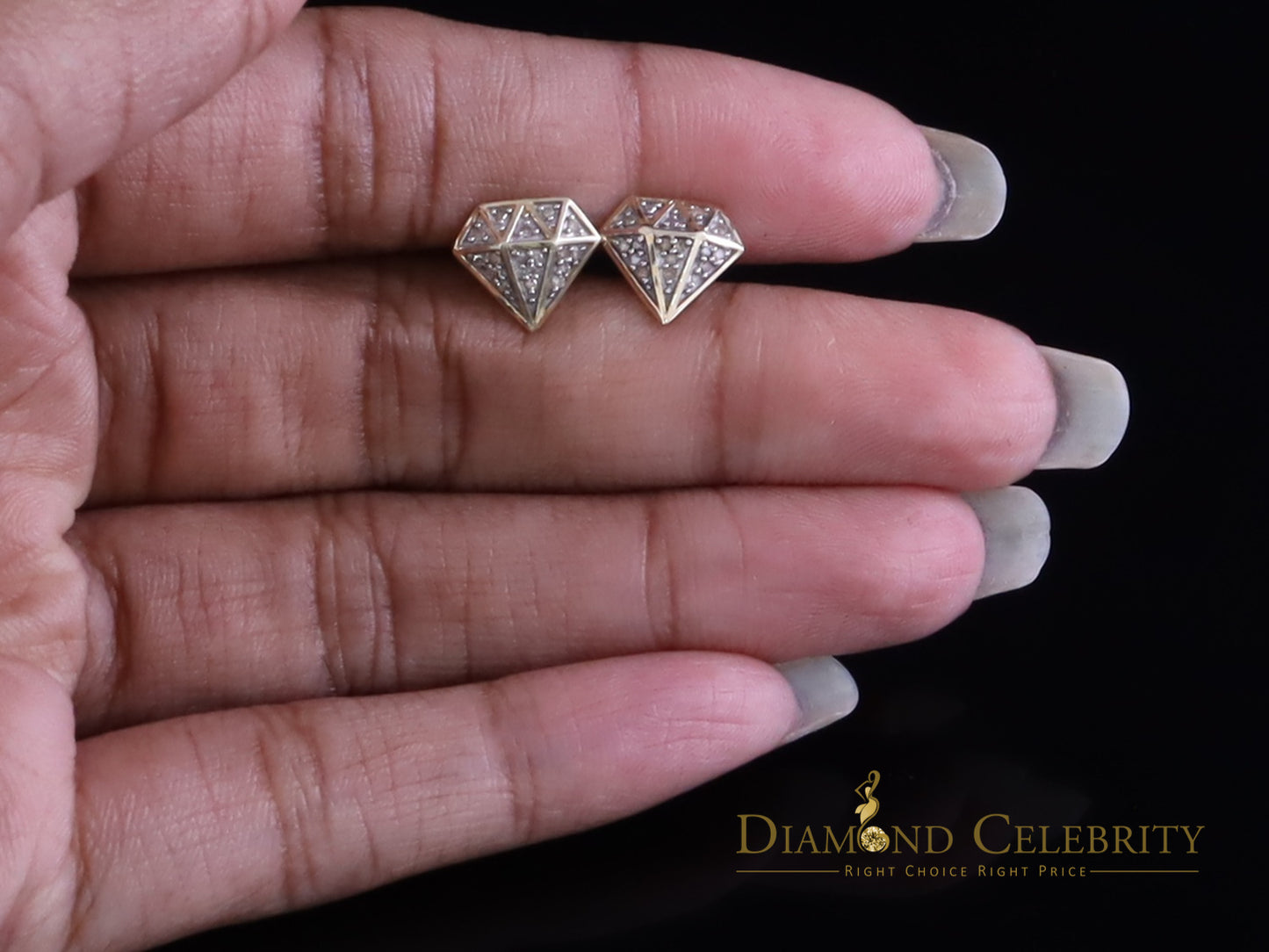 DiamondCelebritees 925 Sterling Silver Diamond 0.10ct Yellow For Men's/Womens Hip Hop Stud Earring