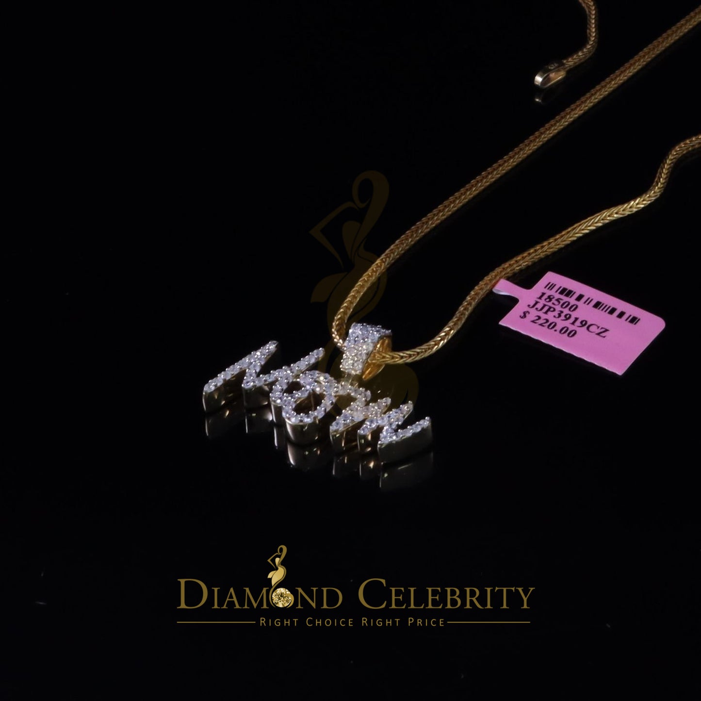 DiamondCelebritees Yellow 925 Sterling 925 Silver 0.90ct MOM Letter Pendant Cubic Zirconia Stone