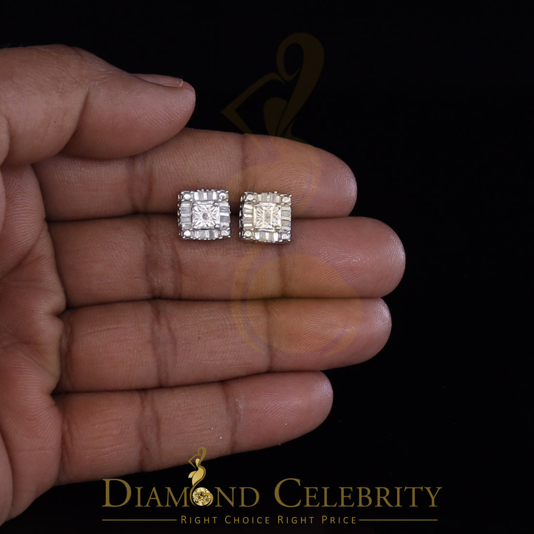 DiamondCelebritees Micro Pave White 925 Silver 0.20ct Real Diamond Men & Women Square Earrings