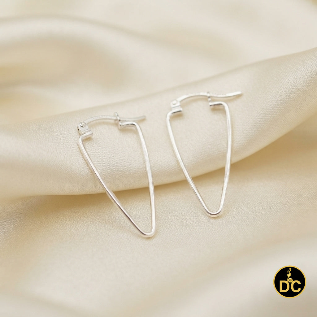 925 Sterling Silver Elongated Triangle long Shape High Polish 40mm Hoop Earrings