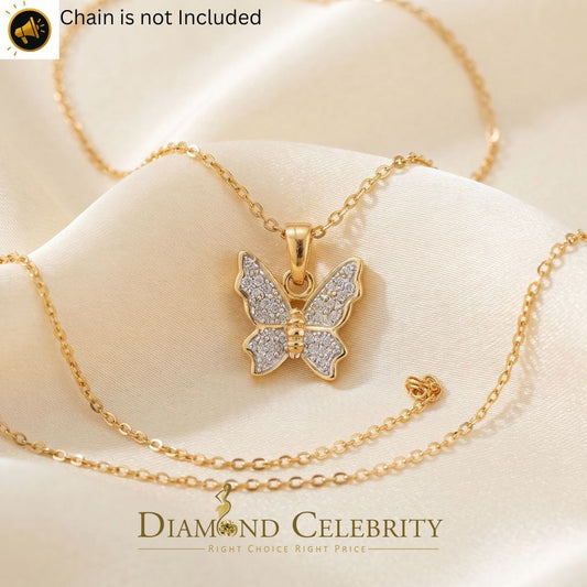 DiamondCelebritees  0.10CT Real Diamond 925 Sterling Silver with Butterfly Yellow Necklace Pendant