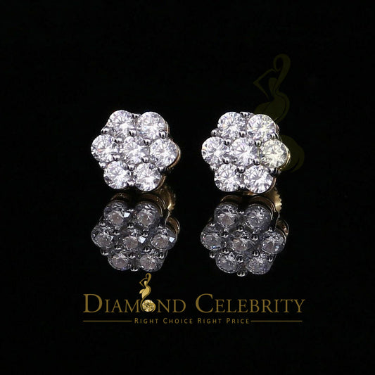 DiamondCelebritees  2.66ct Cubic Zirconia 925 Yellow Silver Women's & Men's Hip Hop Floral Earrings
