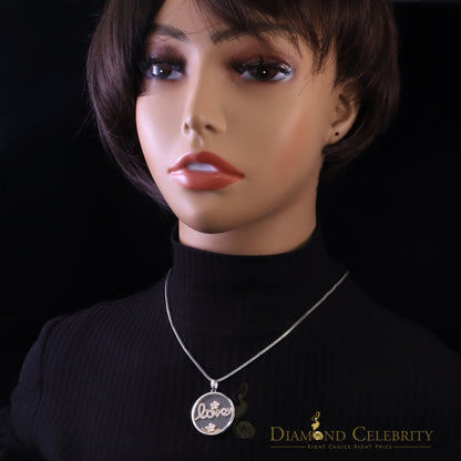 DiamondCelebritees Beautiful White Sterling Silver Charming LOVE Round Pendant with Cubic Zirconia