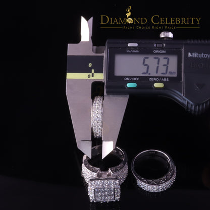 DiamondCelebritees 12.60ct Cubic Zirconia White SterlingSilver Men's/Women 3PC Wedding Rings Size 9