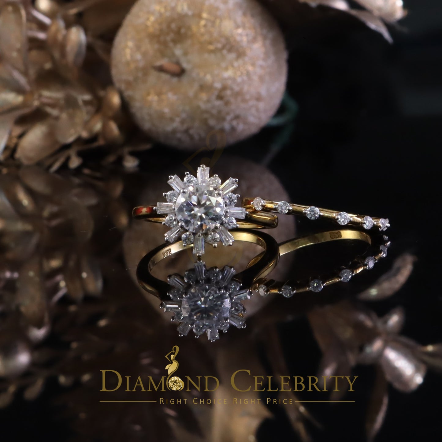 DiamondCelebritees New Solitaire Bridal Yellow Silver 1.25ct VVS D Moissanite Ring SZ 7 for Women