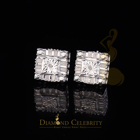 DiamondCelebritees Micro Pave White 925 Silver 0.20ct Real Diamond Men & Women Square Earrings
