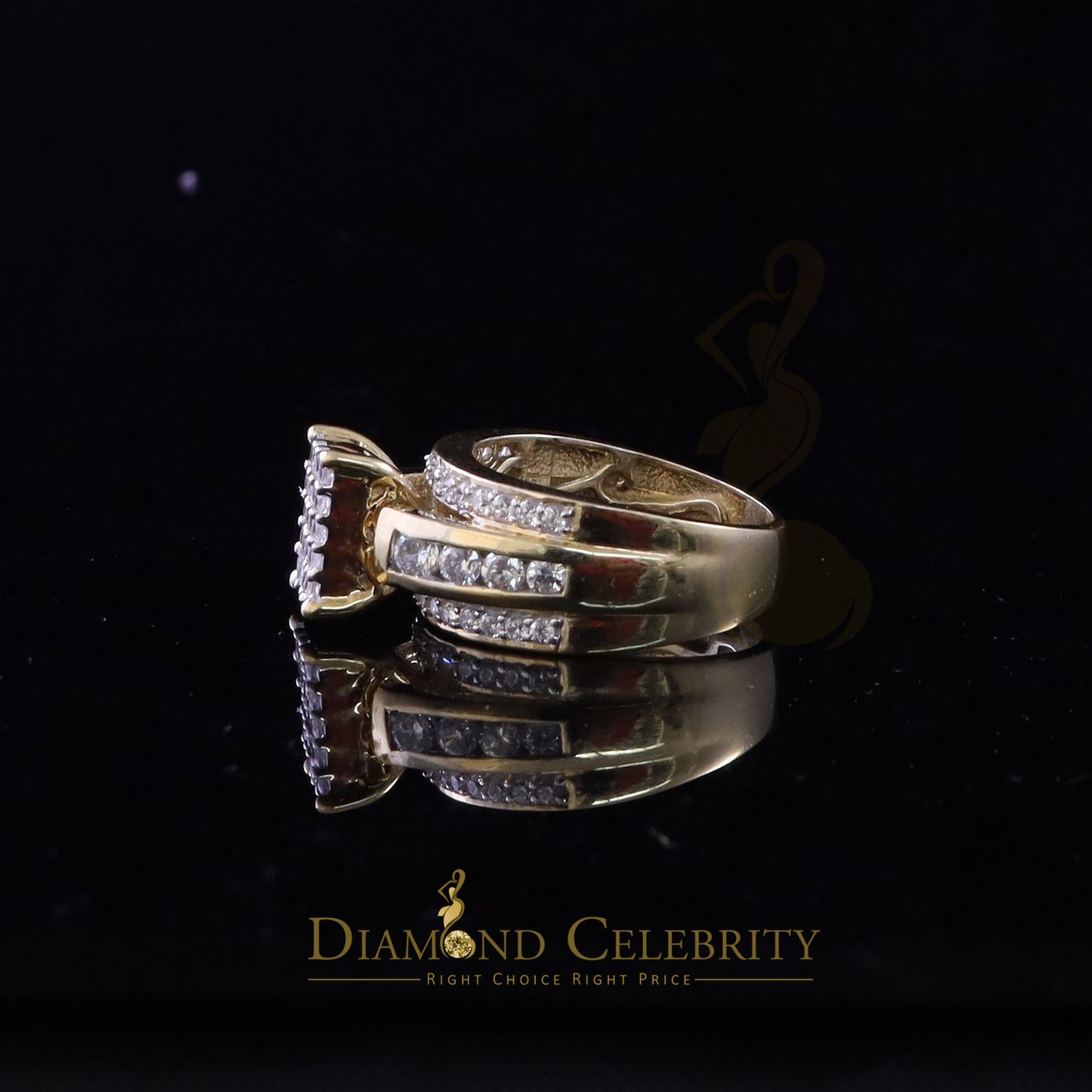 DiamondCelebritees 925 Sterling Yellow Silver Square 2.12ct Cubic Zirconia Womens Ring Size 7