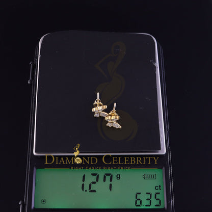 DiamondCelebritees Women's 0.10ct Real Diamond Butterfly Stud Earrings Yellow 925 Sterling Silver