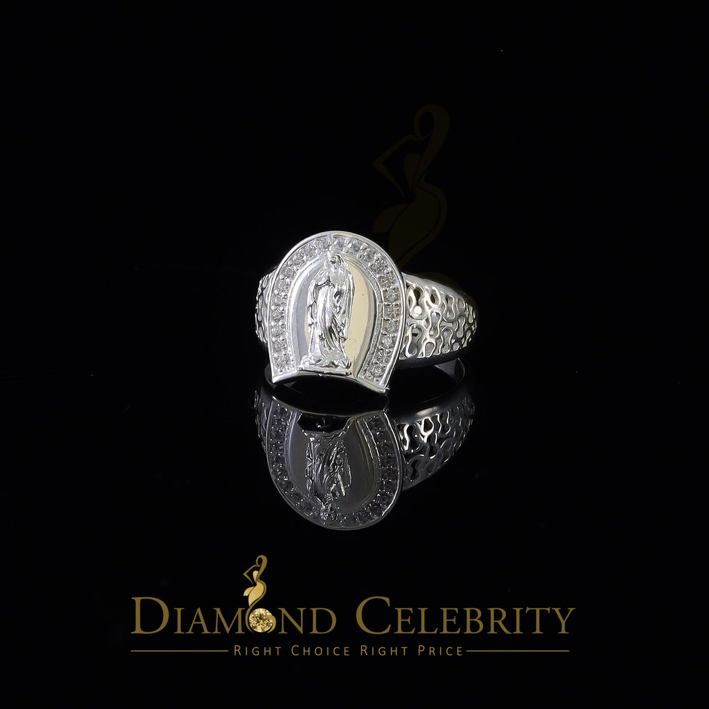 DiamondCelebritees White Virgin Merry CZ 925 Sterling Silver Horse Shoe Shape Women's Religious Ring SZ 8.5