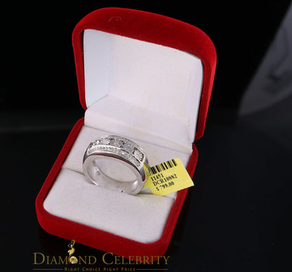 DiamondCelebritees 0.20 CT Real Diamond Men's 925 Sterling Silver White Band Big Ring Size 10.5