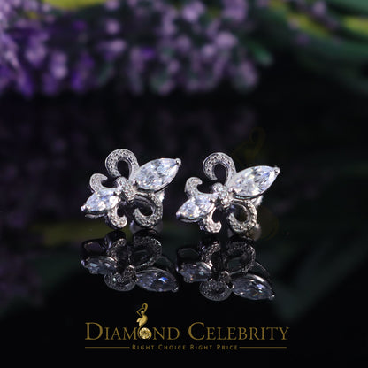DiamondCelebritees  925 White Silver Womens Fleur de Lis Screw Back 2.43ct Cubic Zirconia Earrings