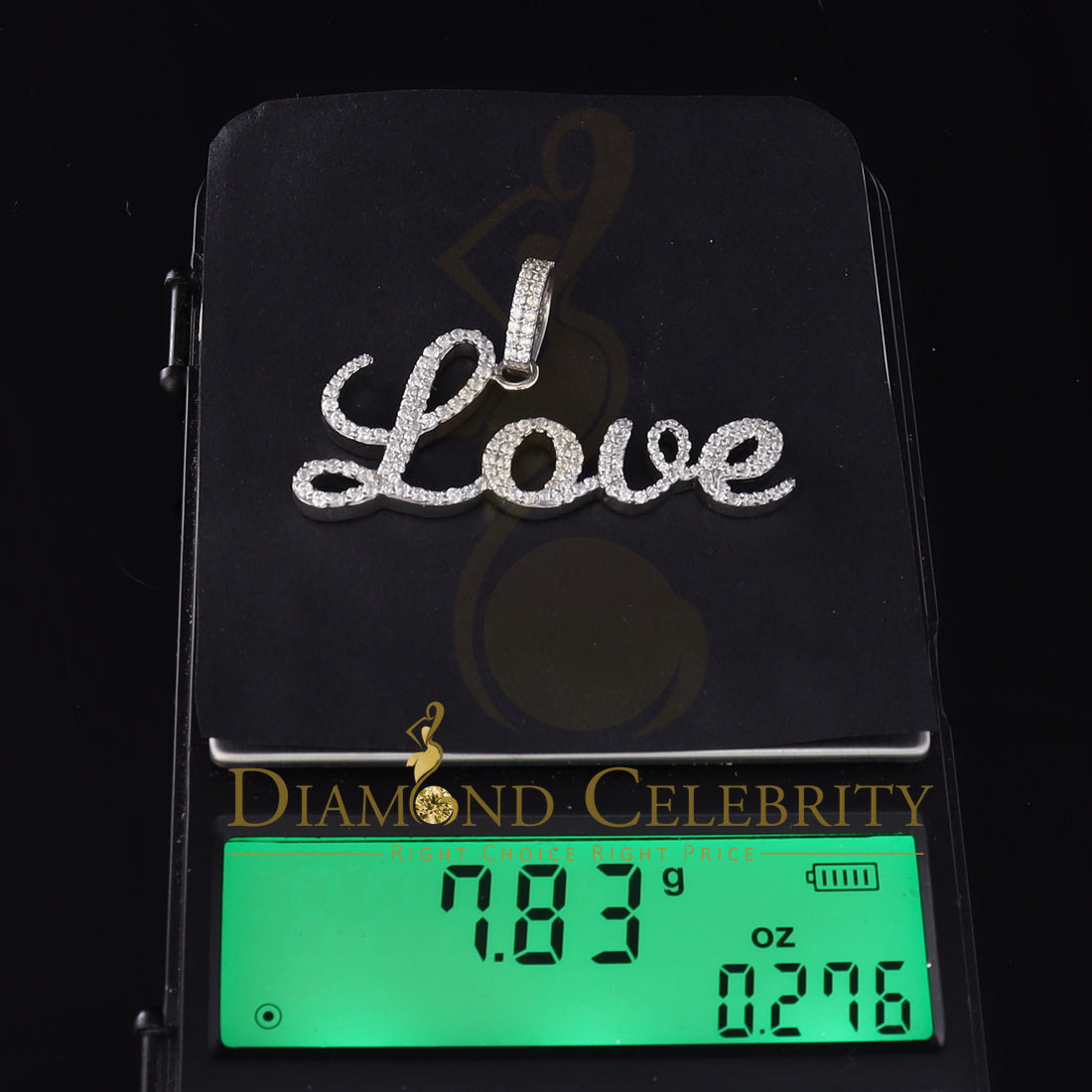 DiamondCelebritees White Attractive" LOVE" Letter 925 Sterling Silver Pendant 2.08ct Cubic Zirconia