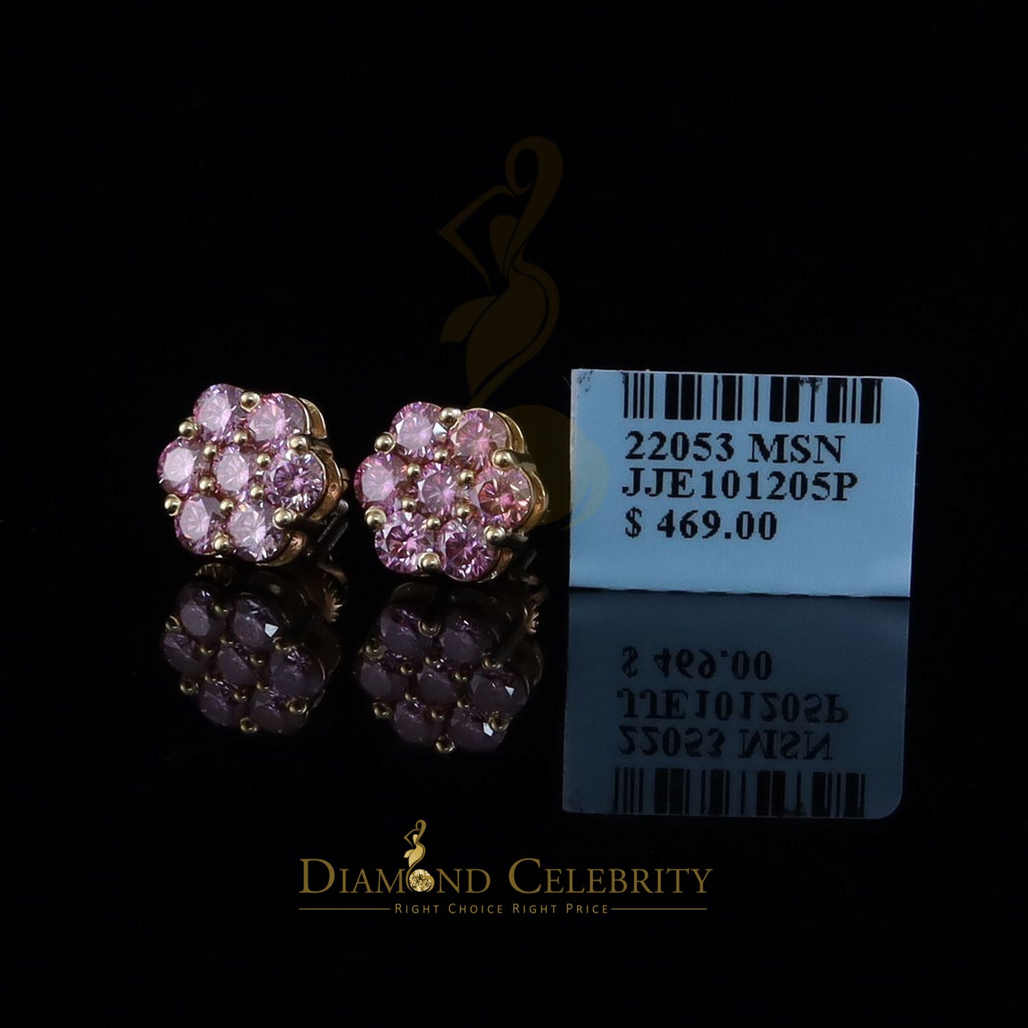 DiamondCelebritees Mens/Women's 925 Silver Yellow 2.25ct VVS D Pink Moissanite Floral Stud Earrings