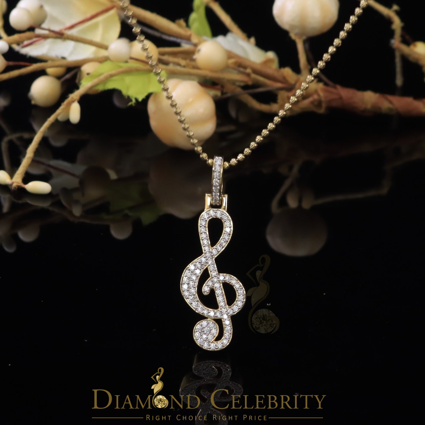 DiamondCelebritees Promise 925 Yellow Sterling Silver MUSIC SIGN Pendant with 2.34ct Cubic Zirconia