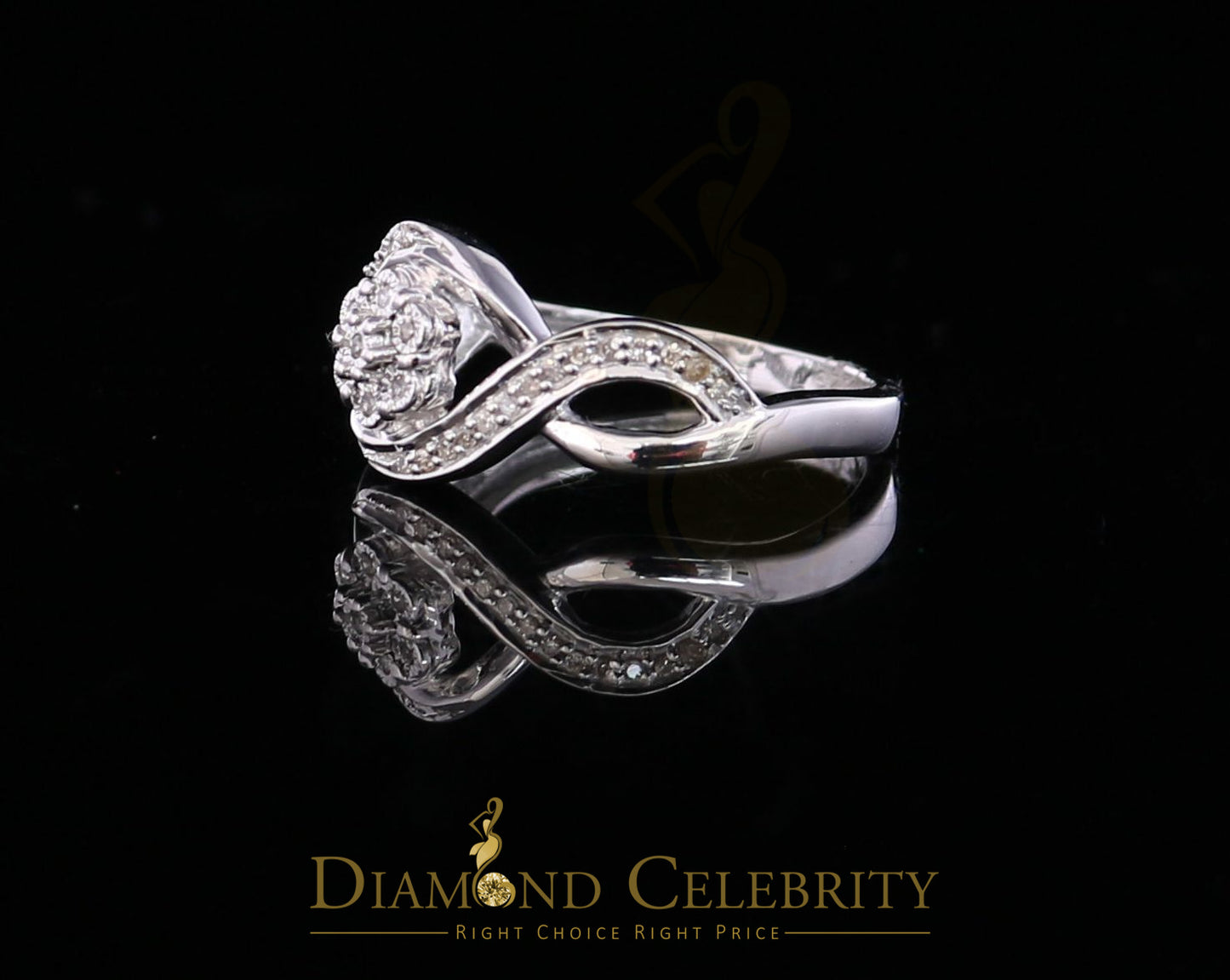 DiamondCelebritees 0.15 CT Real Diamond 925 Sterling Silver White Geometrical Womens Ring Size 7