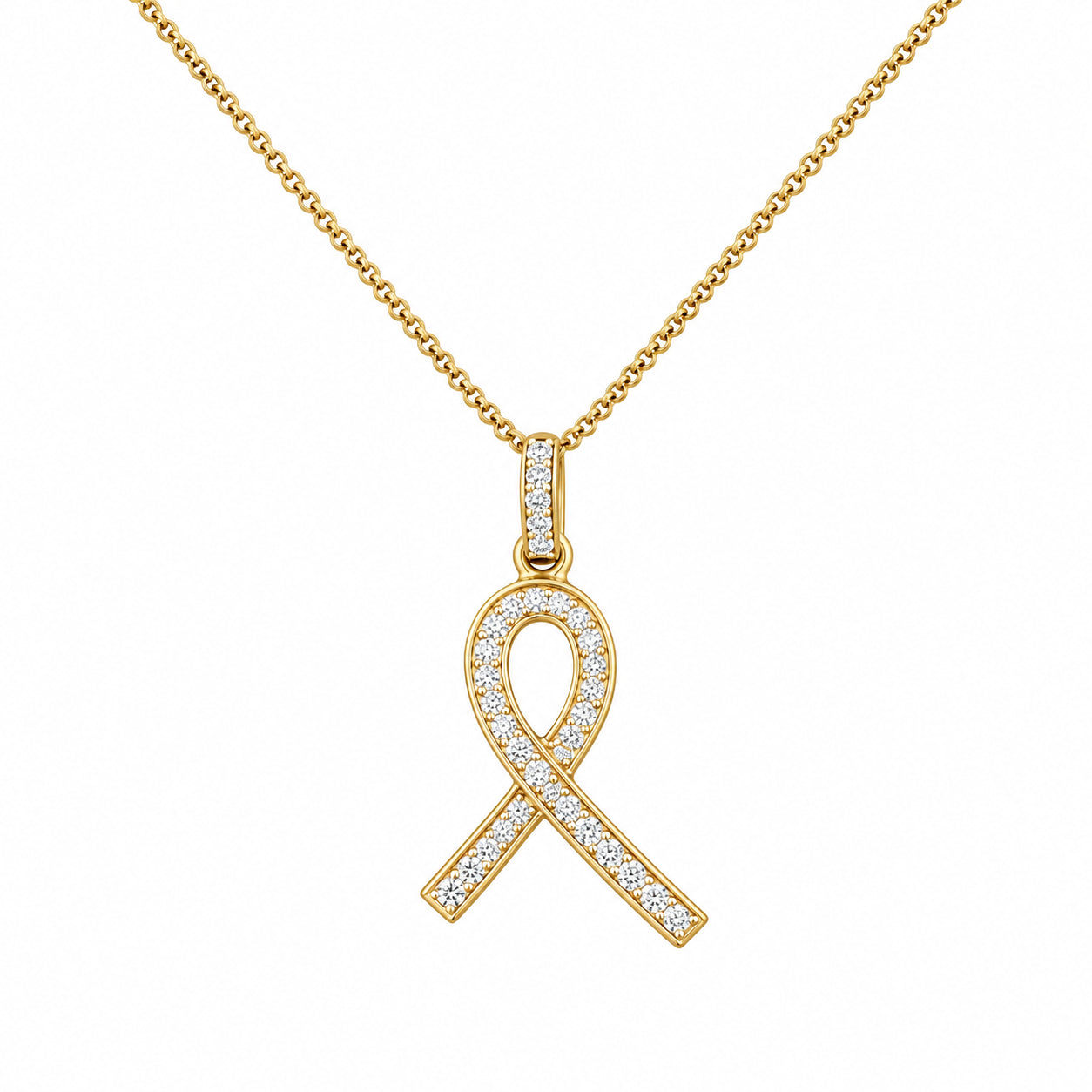 DiamondCelebritees 925 Silver Yellow Clear 0.50ct CZ Hope Ribbon Pendant for Breast Cancer Supports