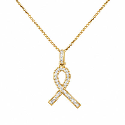 DiamondCelebritees 925 Silver Yellow Clear 0.50ct CZ Hope Ribbon Pendant for Breast Cancer Supports