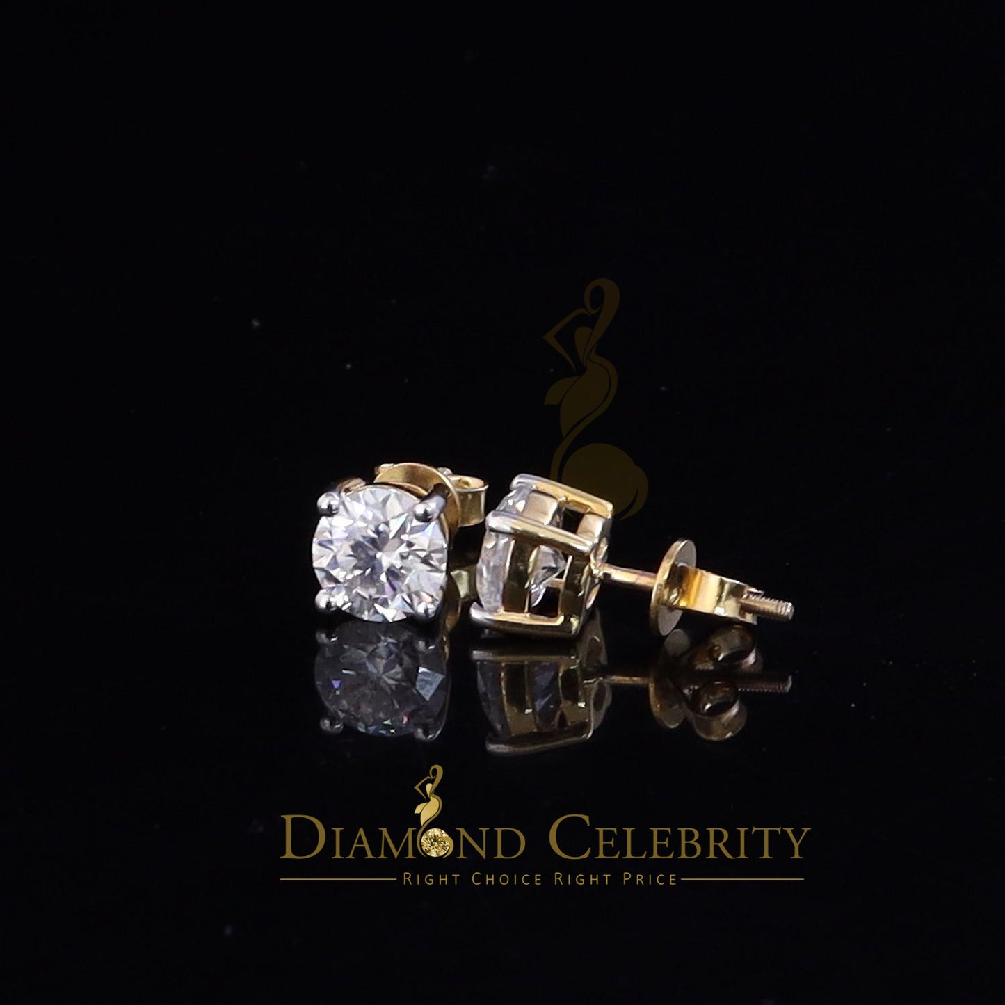 DiamondCelebritees 3.00ct VVS 'D' Moissanite Men's/Womens 925 Silver Yellow Round Stud Earrings