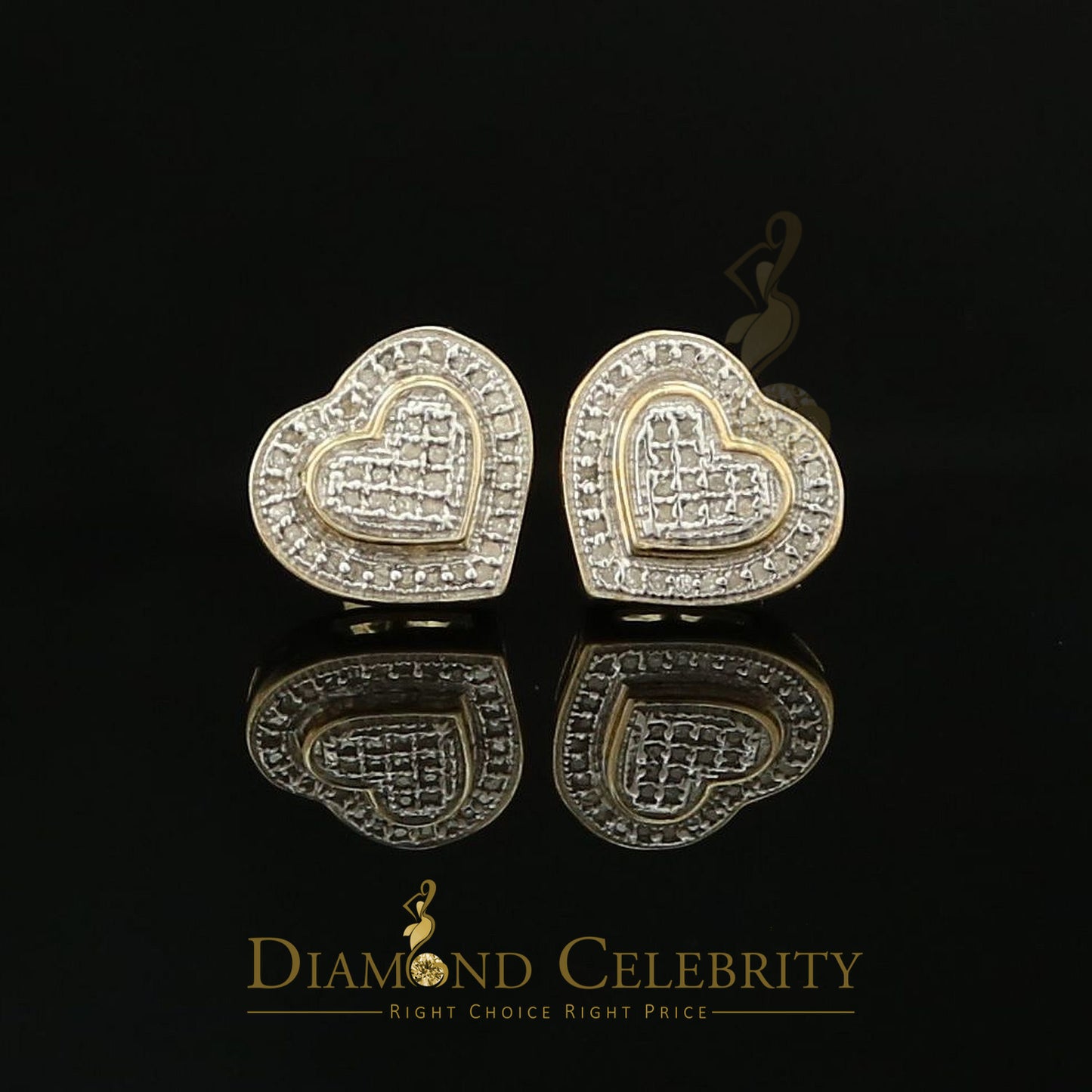 DiamondCelebritees Aretes Para Hombre Heart 925 Yellow Silver 0.20ct Diamond Women's /Men's Earring