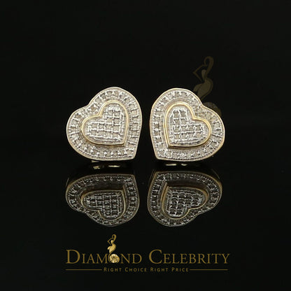 DiamondCelebritees Aretes Para Hombre Heart 925 Yellow Silver 0.20ct Diamond Women's /Men's Earring