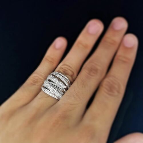 DiamondCelebritees 925 White Sterling Silver 2.50ct Multi -Rows Cubic Zirconia Women's Ring Size 7