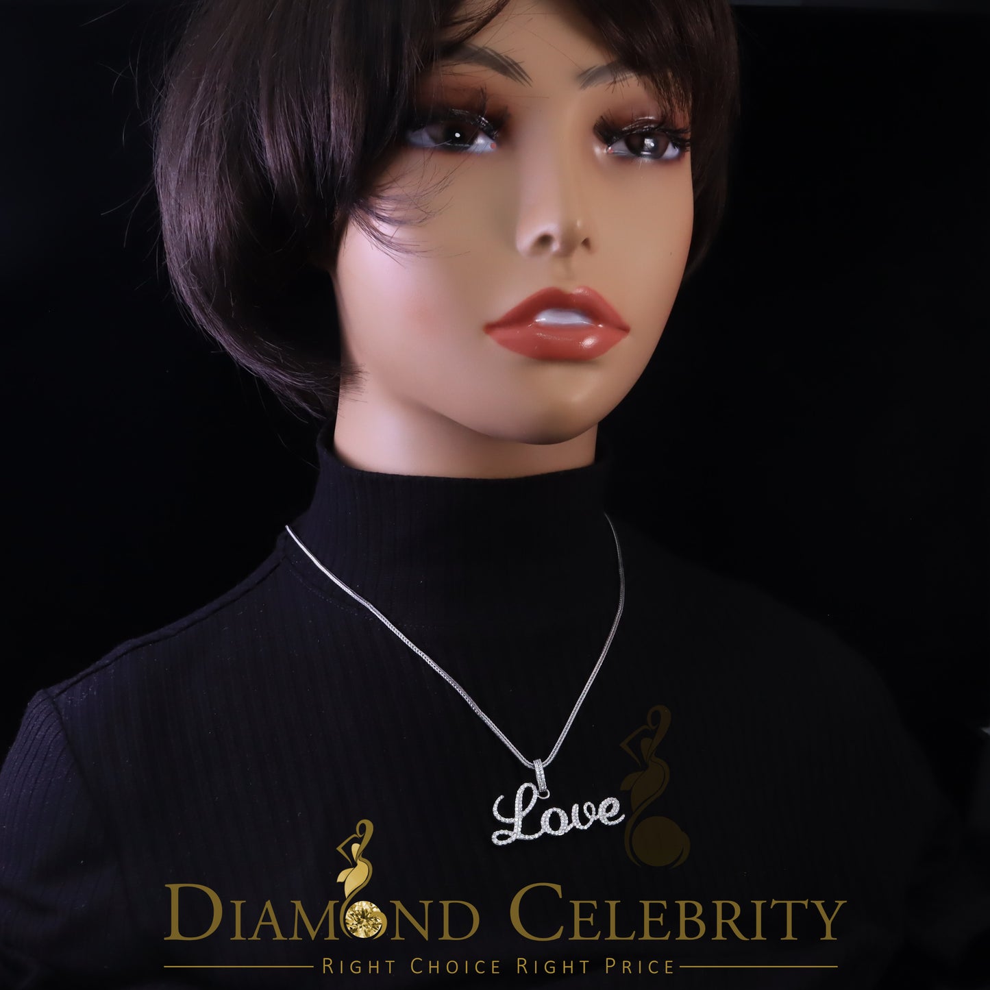 DiamondCelebritees White Attractive" LOVE" Letter 925 Sterling Silver Pendant 2.08ct Cubic Zirconia