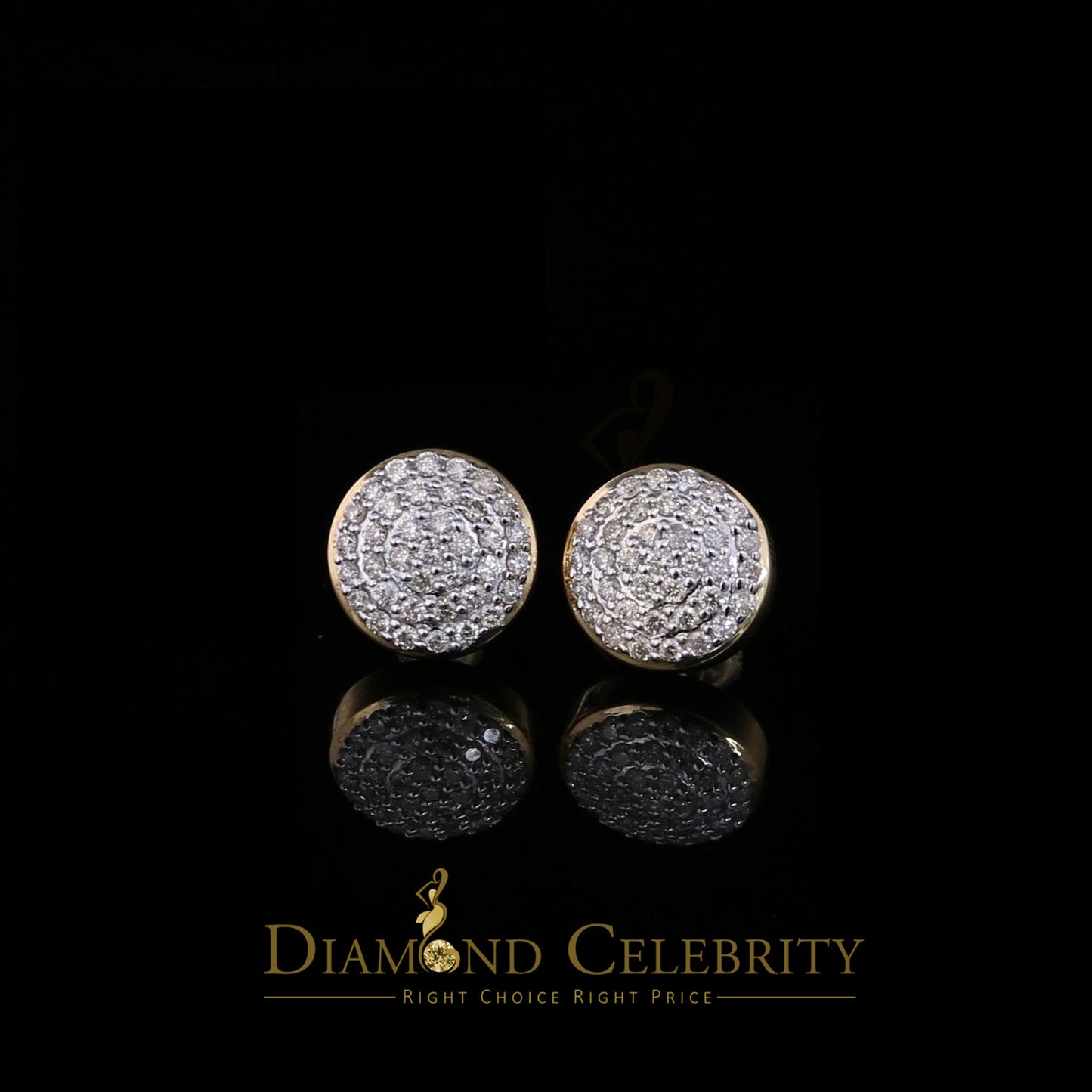 DiamondCelebritees 10K Real Yellow Gold Real Diamond 0.75CT Men's/Women's Stud Round Earring
