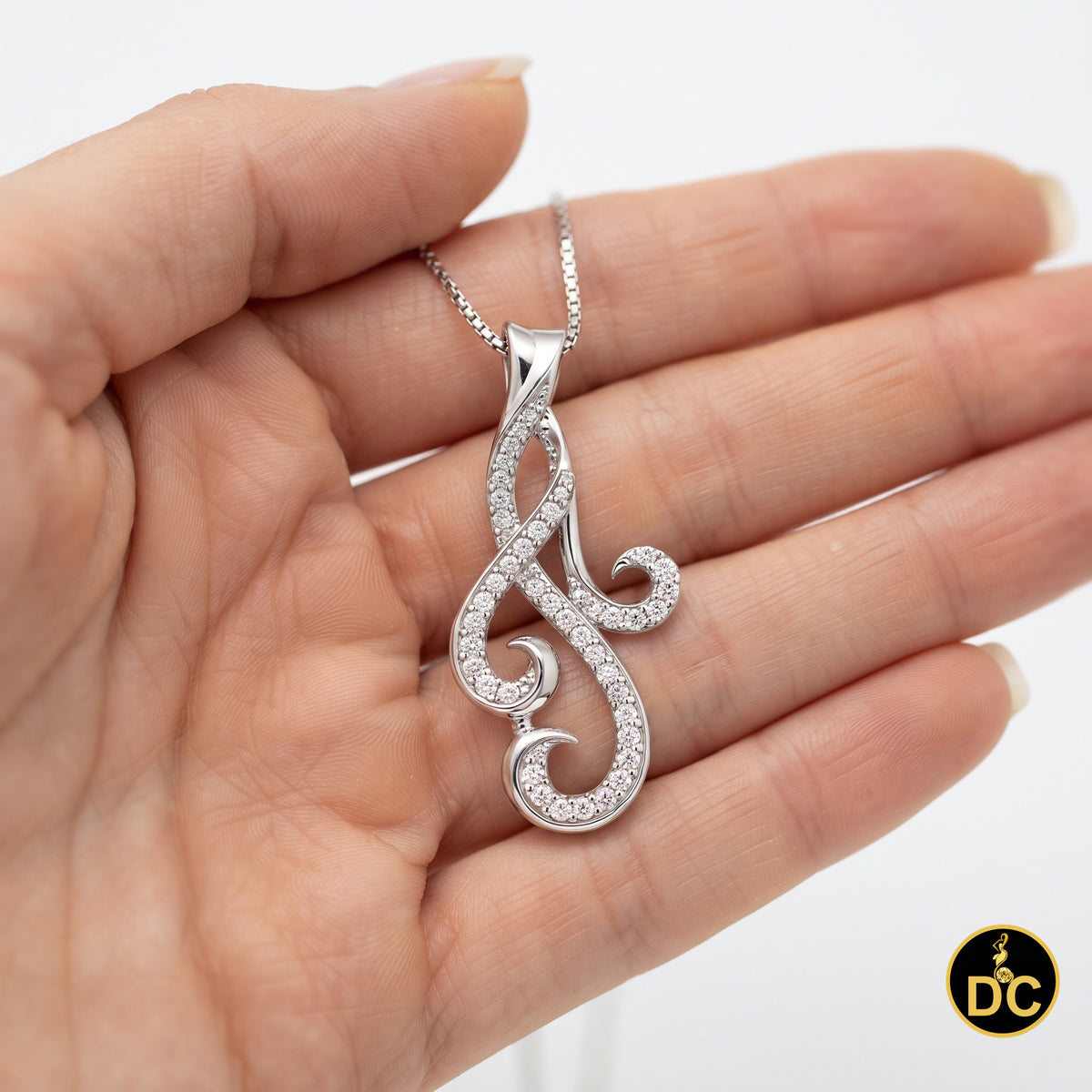 DiamondCelebritees 925 Sterling Silver 0.41ct Pave CZ Scroll White Flowing Swirl Fashion Pendant