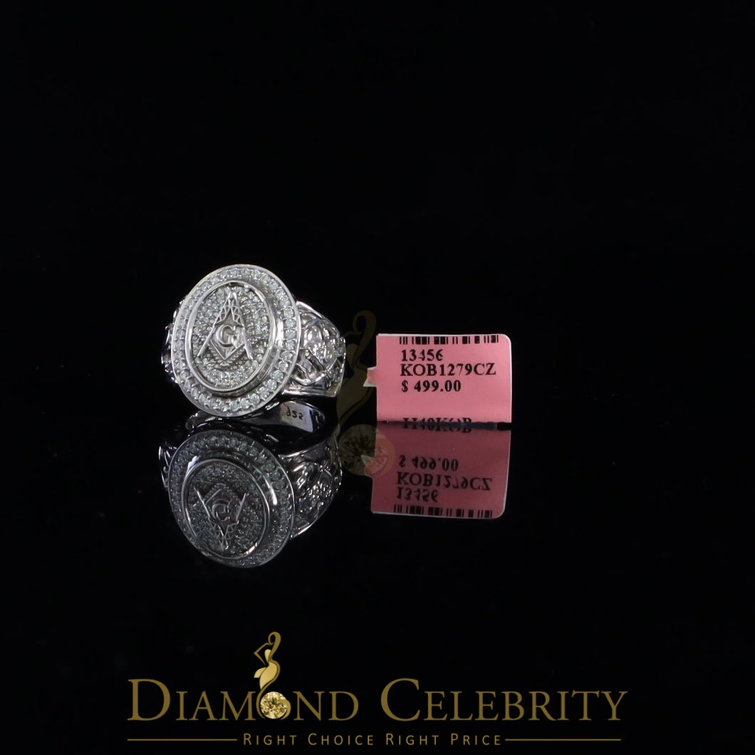 DiamondCelebritees 925 Silver White 1.75ct Cubic Zirconia Oval Wide Band Cocktail Men's Ring SZ 10