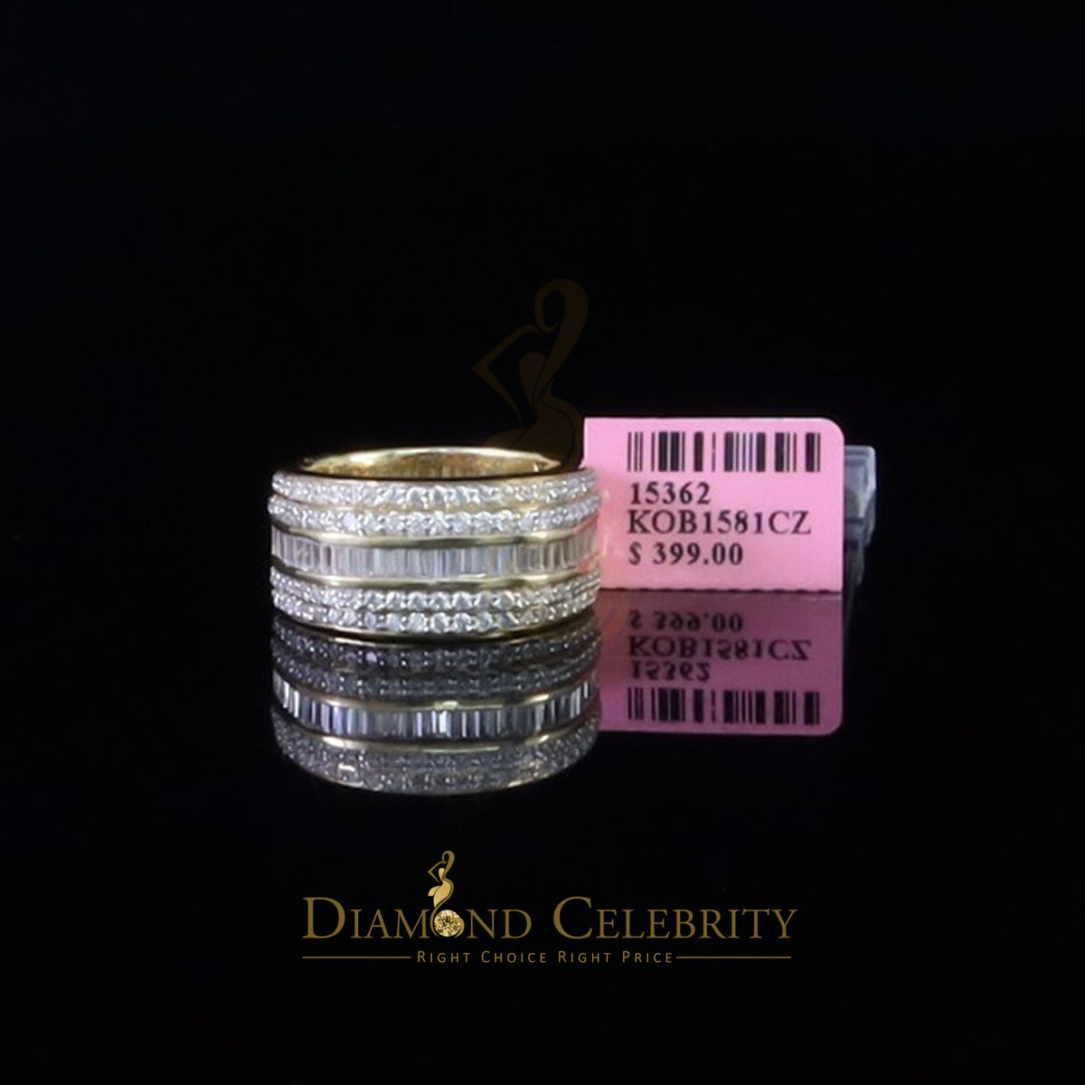 DiamondCelebritees Sterling Yellow Silver 4.50ct Cubic Zirconia ROUND Band Men's Ring Size 8.5