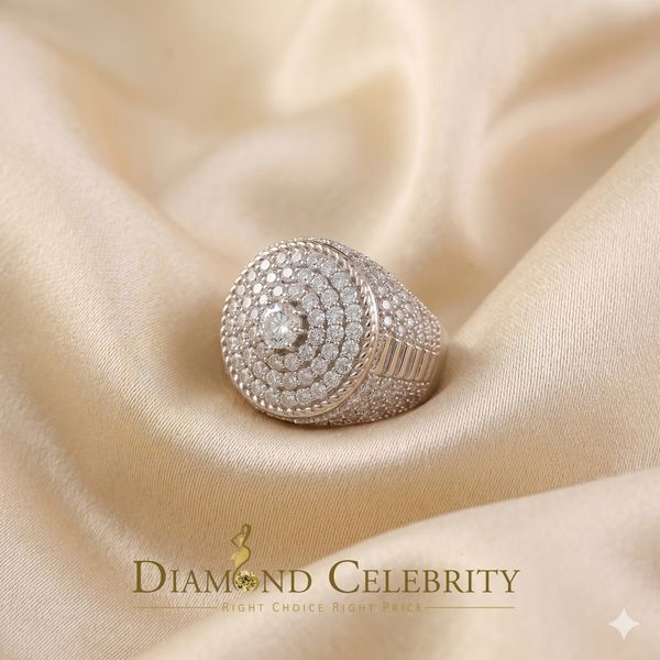 DiamondCelebritees 925 Silver White 6.00ct VVS 'D' Moissanite Stone Round Rings SZ 10 for Men's