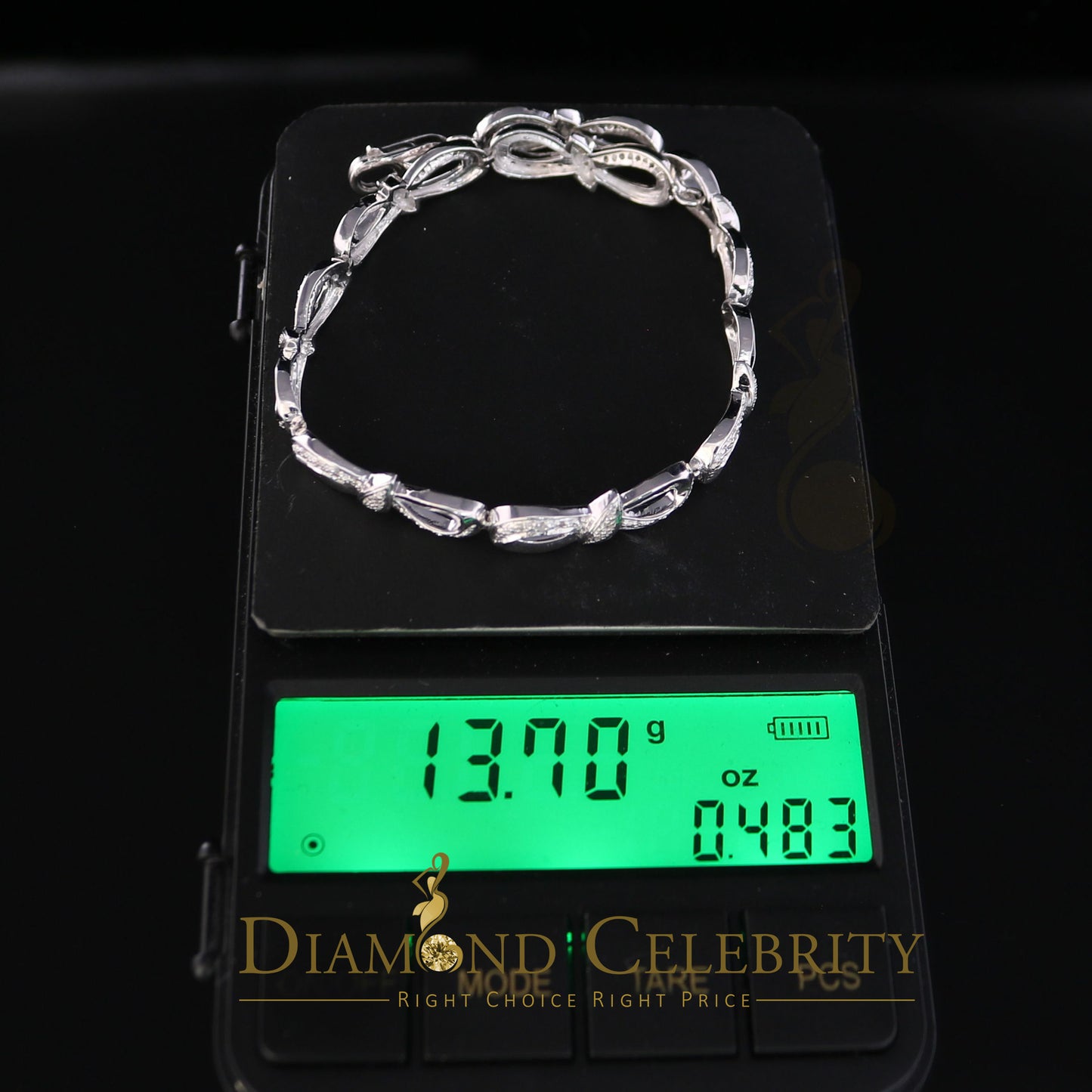 Diamondcelebritees 925 Sterling Silver Infinity Style 0.15CT Real Diamond Bracelet Size 7.5 Inch