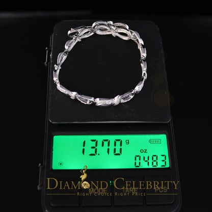 Diamondcelebritees 925 Sterling Silver Infinity Style 0.15CT Real Diamond Bracelet Size 7.5 Inch