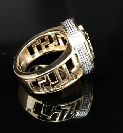 0.40 CT Real Diamond 925 Yellow Silver Mens Adjustable Ring From Size 10 to 12