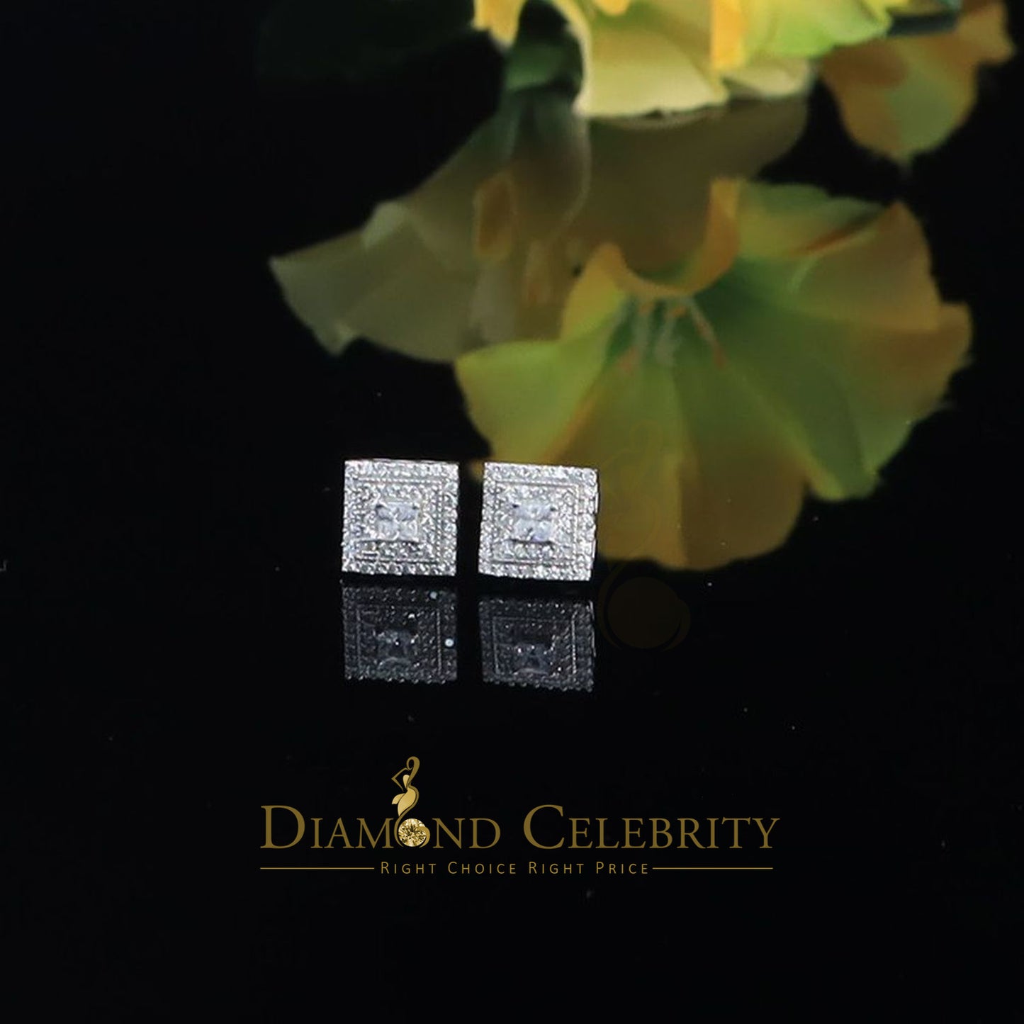 DiamondCelebritees  1.44ct Cubic Zirconia 925 White Sterling Silver Women's Hip Hop Square Earrings