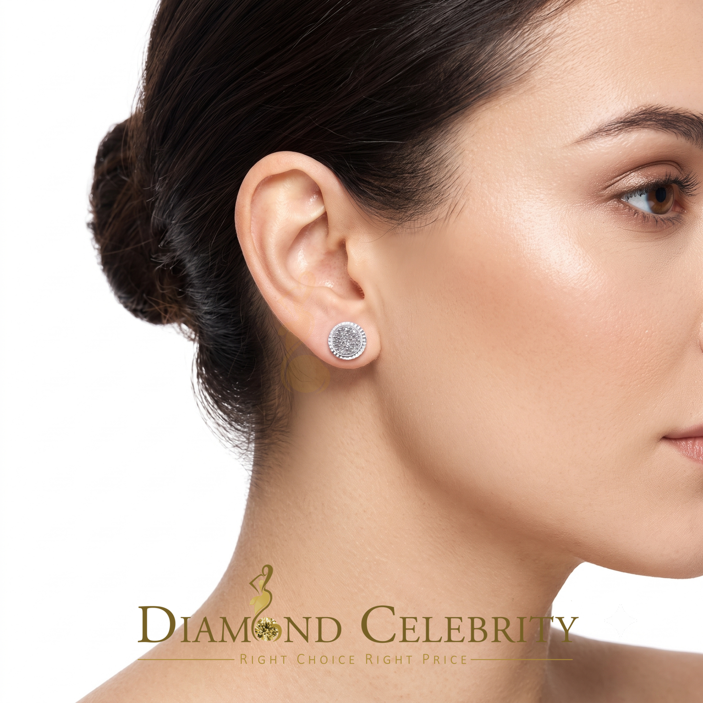 DiamondCelebritees 925 Sterling Silver 0.20 ct Diamond For Ladies & Men's White Stud Round Earrings
