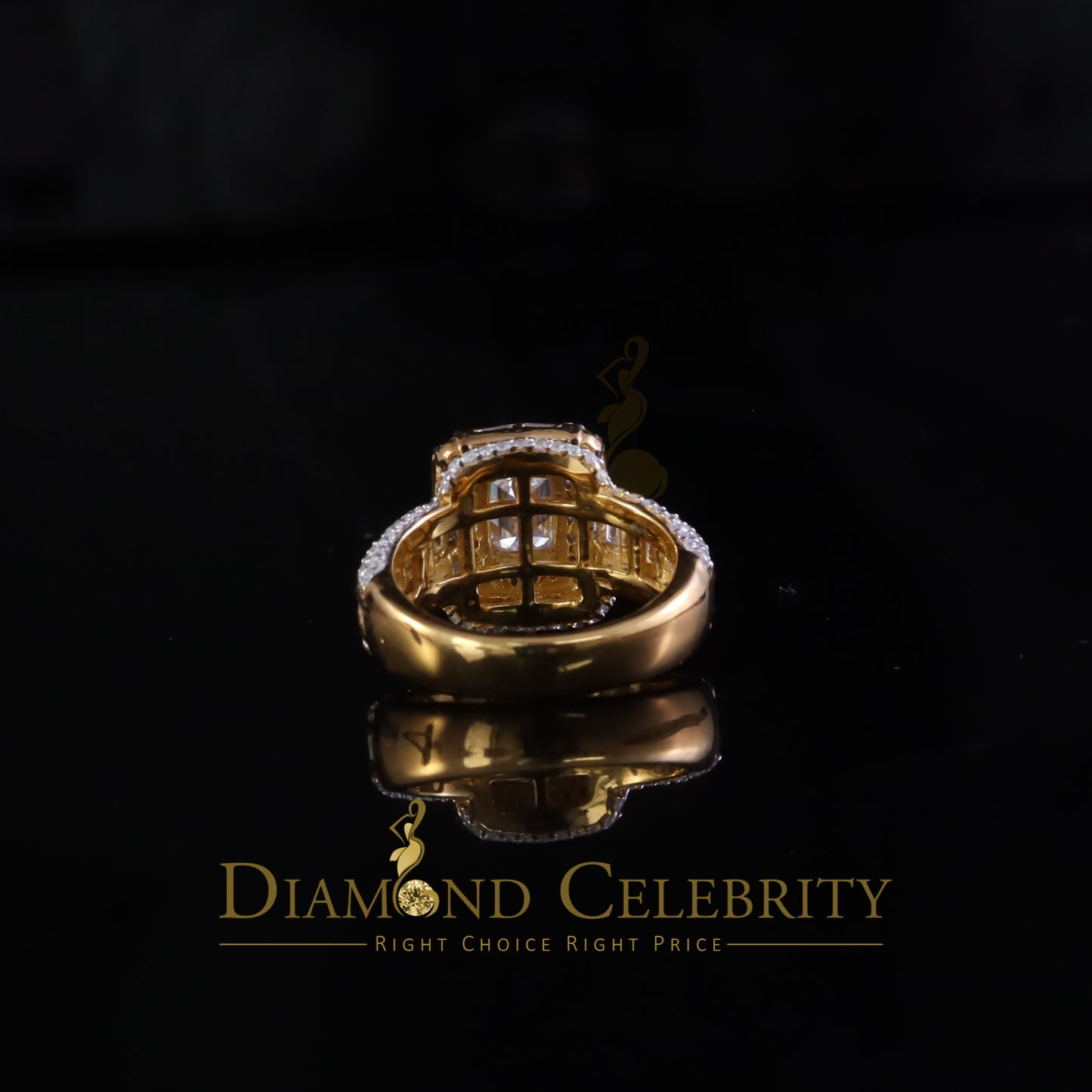 DiamondCelebritees 3.00ct VVS D Silver Yellow Emerald 925 Moissanite Square Baguette Ring SZ7 Women