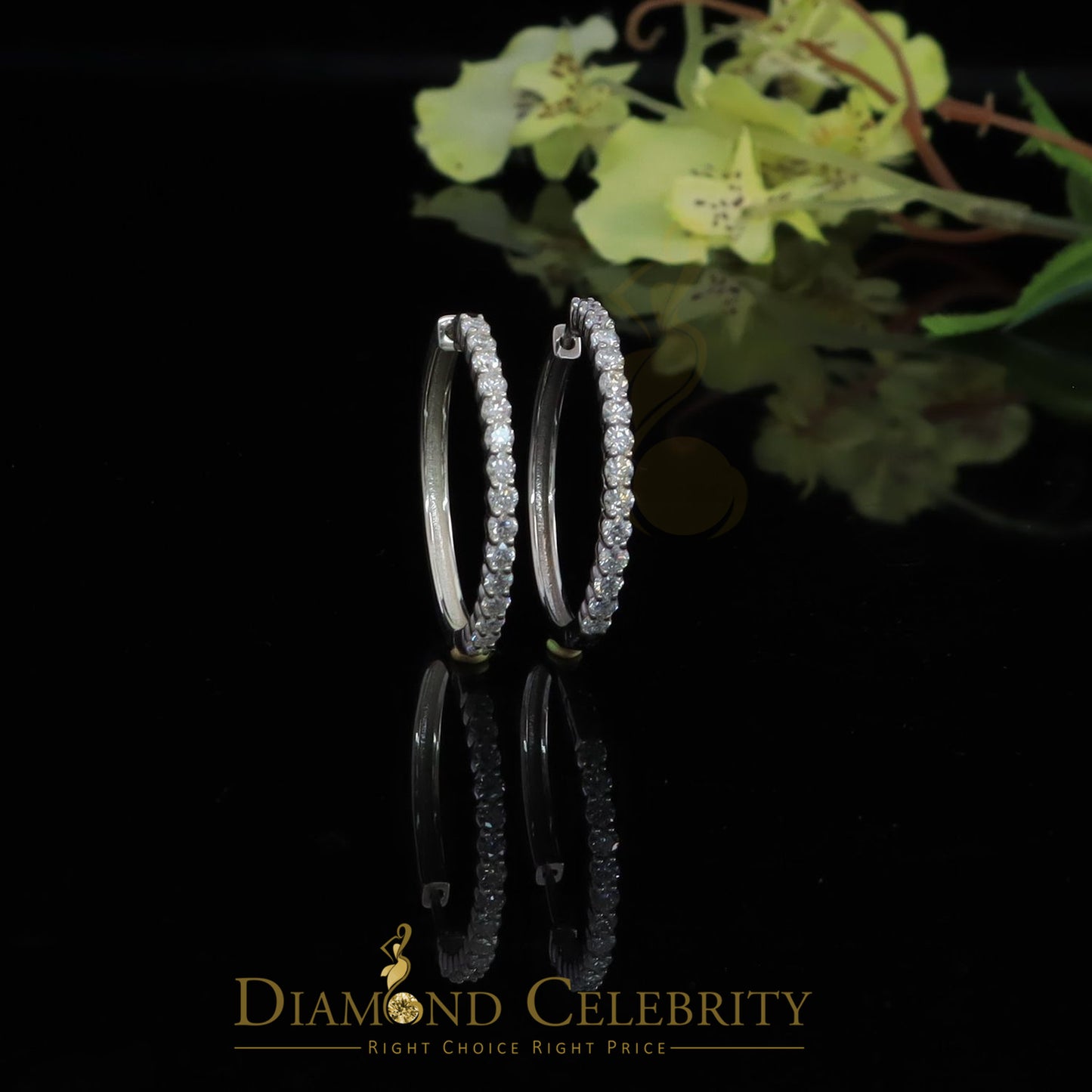 Diamondcelebritees 3.00ct Moissanite White 925 Sterling Silver Women's In and Out Hoop Earrings